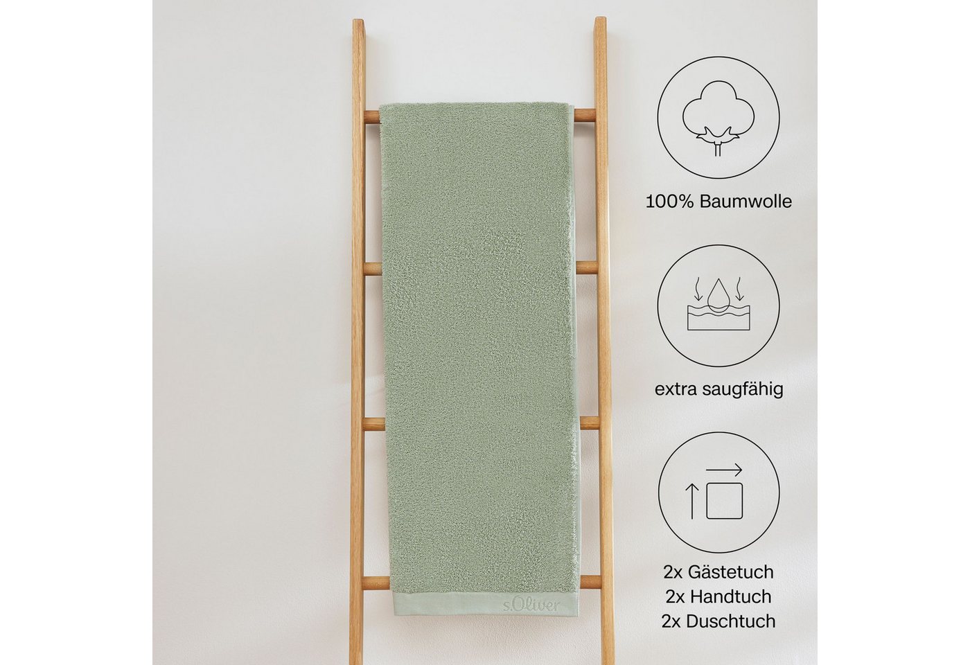s.Oliver Handtuch Set s.Oliver, Premium Qualität, 600 gr/m², Walkfrottier (Set, 6-St), 2 Gästetücher 30x50, 2 Handtücher 50x100, 2 Duschtücher 70x140 – Bild 2 von 5