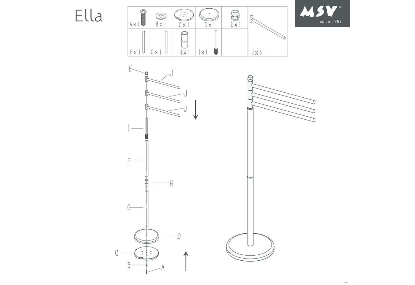 MSV Handtuchständer MSV Handtuchständer Ella mit 3 beweglichen Handtuchstangen, mit 3 frei schwenkbaren Stangen, schwarz matt, 40x20x84,5 cm – Bild 2 von 5