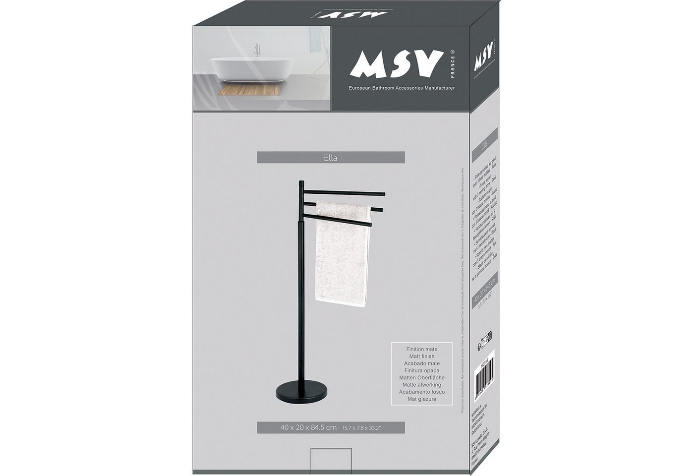 MSV Handtuchständer MSV Handtuchständer Ella mit 3 beweglichen Handtuchstangen, mit 3 frei schwenkbaren Stangen, schwarz matt, 40x20x84,5 cm – Bild 4 von 5