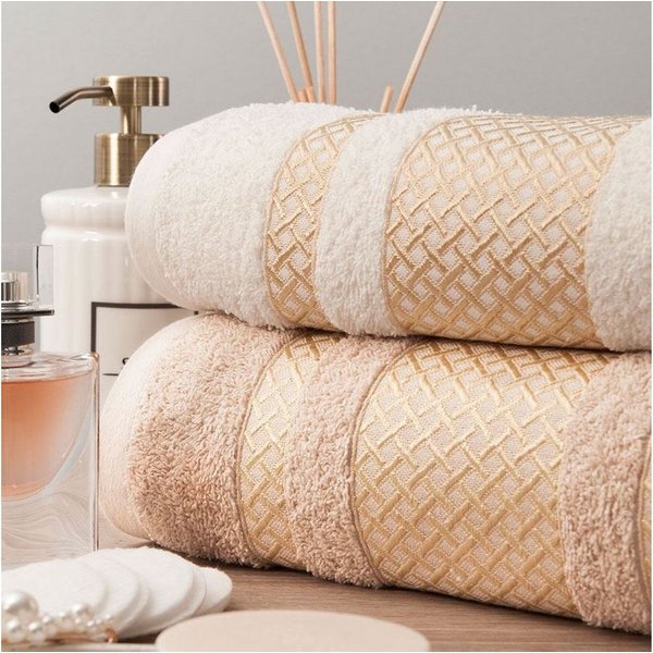 JESSIS TEX Handtücher Handtuch Set "EDEL" JESSIS TEX Baumwolle Creme mit Goldene Bordüre, (Spar Set, 4-St), modernes Muster, Edel Handtücher mit Bordüre, 100% B
