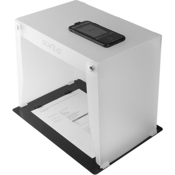 scanlio Handy-Halterung SCANLIO Pro Scanbox, Faltbare Handy Scanner Halterung, (mit Grundplatte, Abstandshalter, Anleitung, 1-tlg., Smartphone Scanbox)