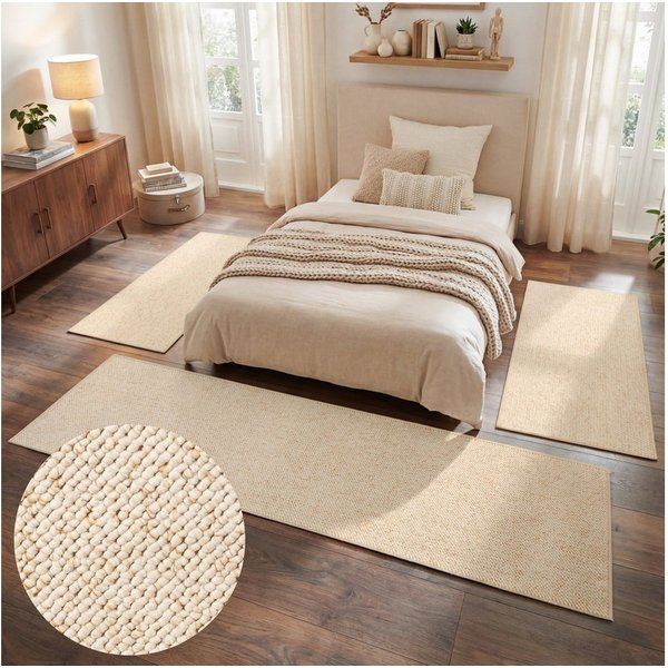 HANSE Home Bettumrandung Wolly 2, Höhe 12 mm, (3-tlg), Bettvorleger, 3-teiliger Läufer Set, Unifarben, Kurzflor, Bettläufer