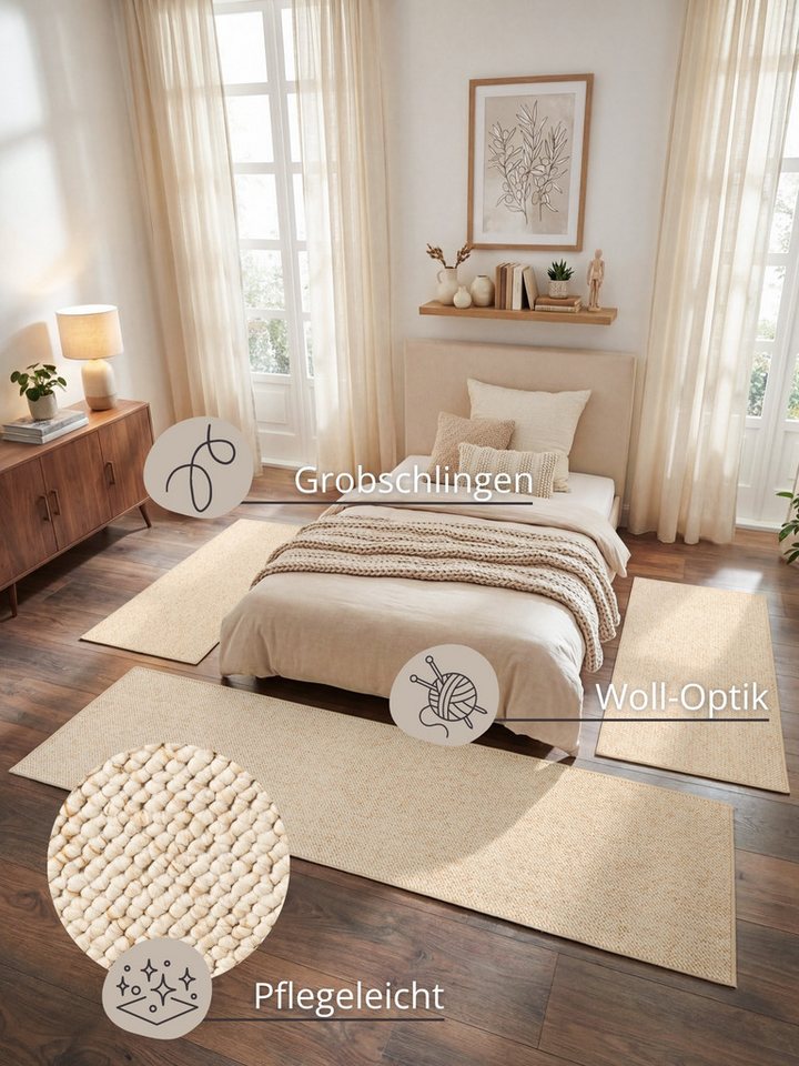 HANSE Home Bettumrandung Wolly 2, Höhe 12 mm, (3-tlg), Bettvorleger, 3-teiliger Läufer Set, Unifarben, Kurzflor, Bettläufer – Bild 3 von 5