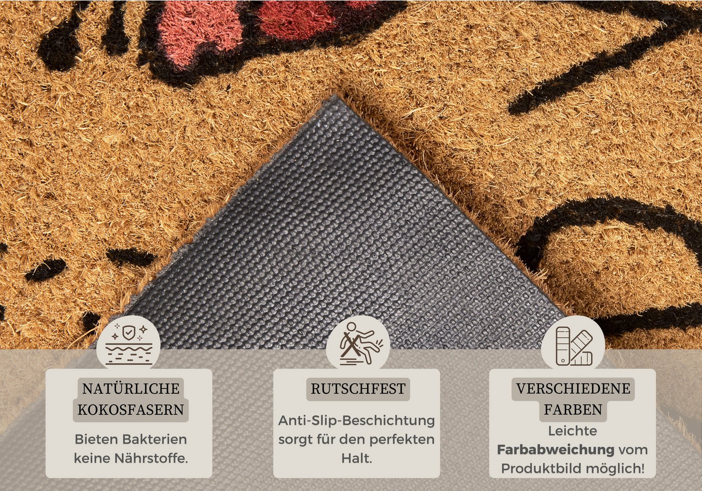 HANSE Home Fußmatte Bee Happy, Türmatte, rechteckig, Höhe: 15 mm, Kokos, Schmutzfangmatte, Outdoor, Rutschfest, Innen, Kokosmatte, Flur – Bild 3 von 5