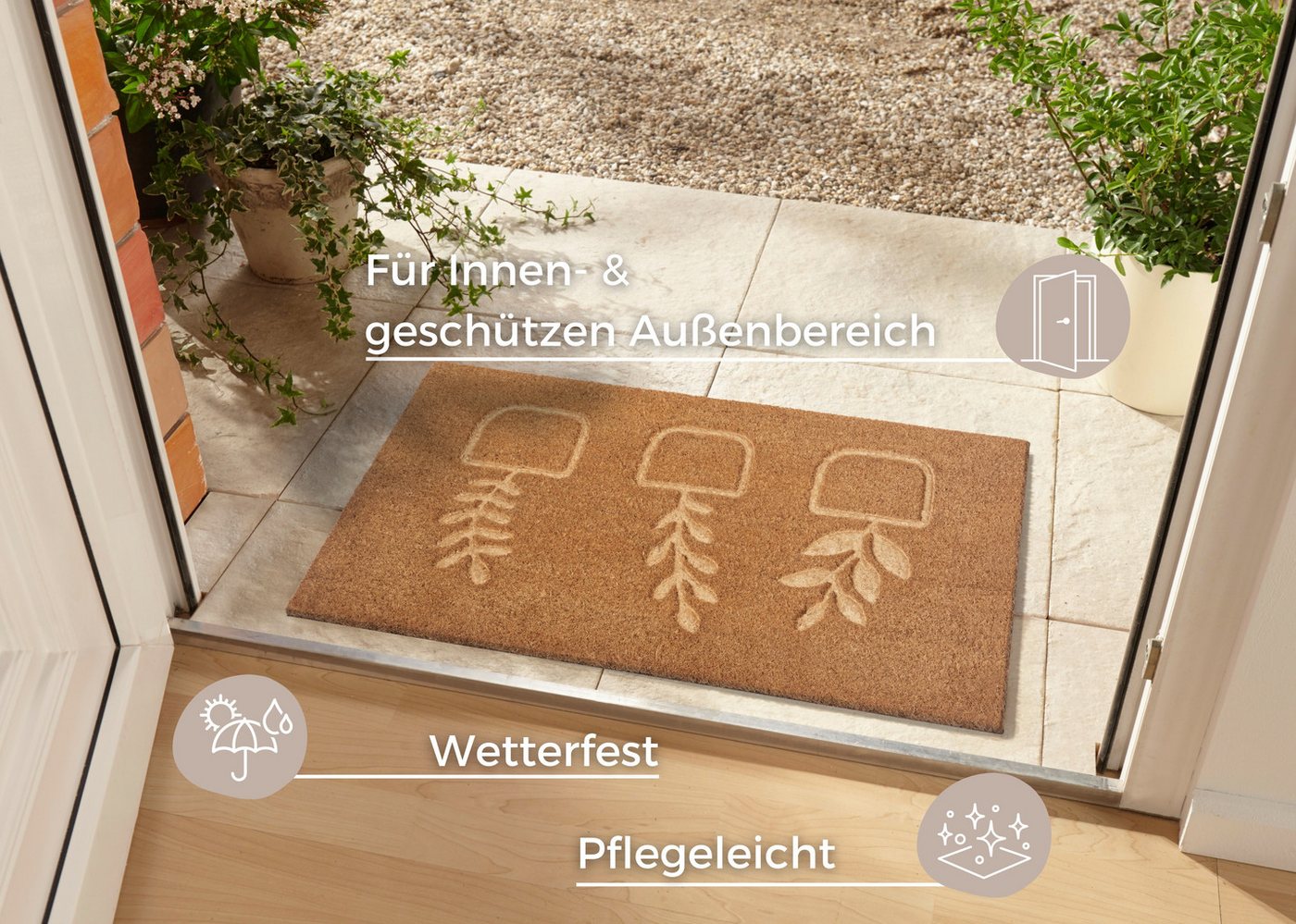 HANSE Home Fußmatte Flowerpot, Türmatte, rechteckig, Höhe: 15 mm, Kokos, Schmutzfangmatte, Outdoor, Rutschfest, Innen, Kokosmatte, Flur – Bild 2 von 5