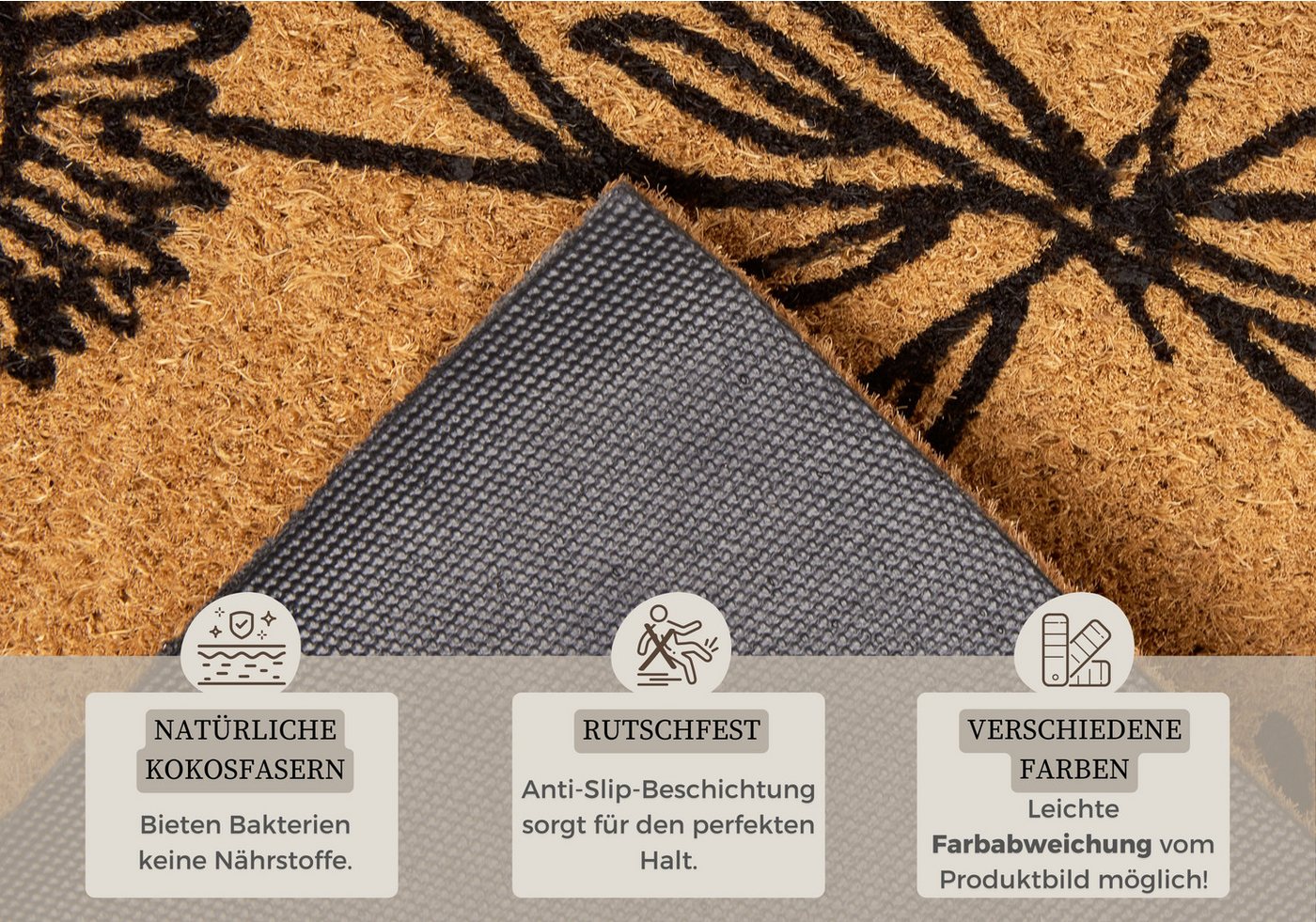 HANSE Home Fußmatte Hello & Flowers, Türmatte, rechteckig, Höhe: 15 mm, Kokos, Schmutzfangmatte, Outdoor, Rutschfest, Innen, Kokosmatte, Flur – Bild 3 von 5