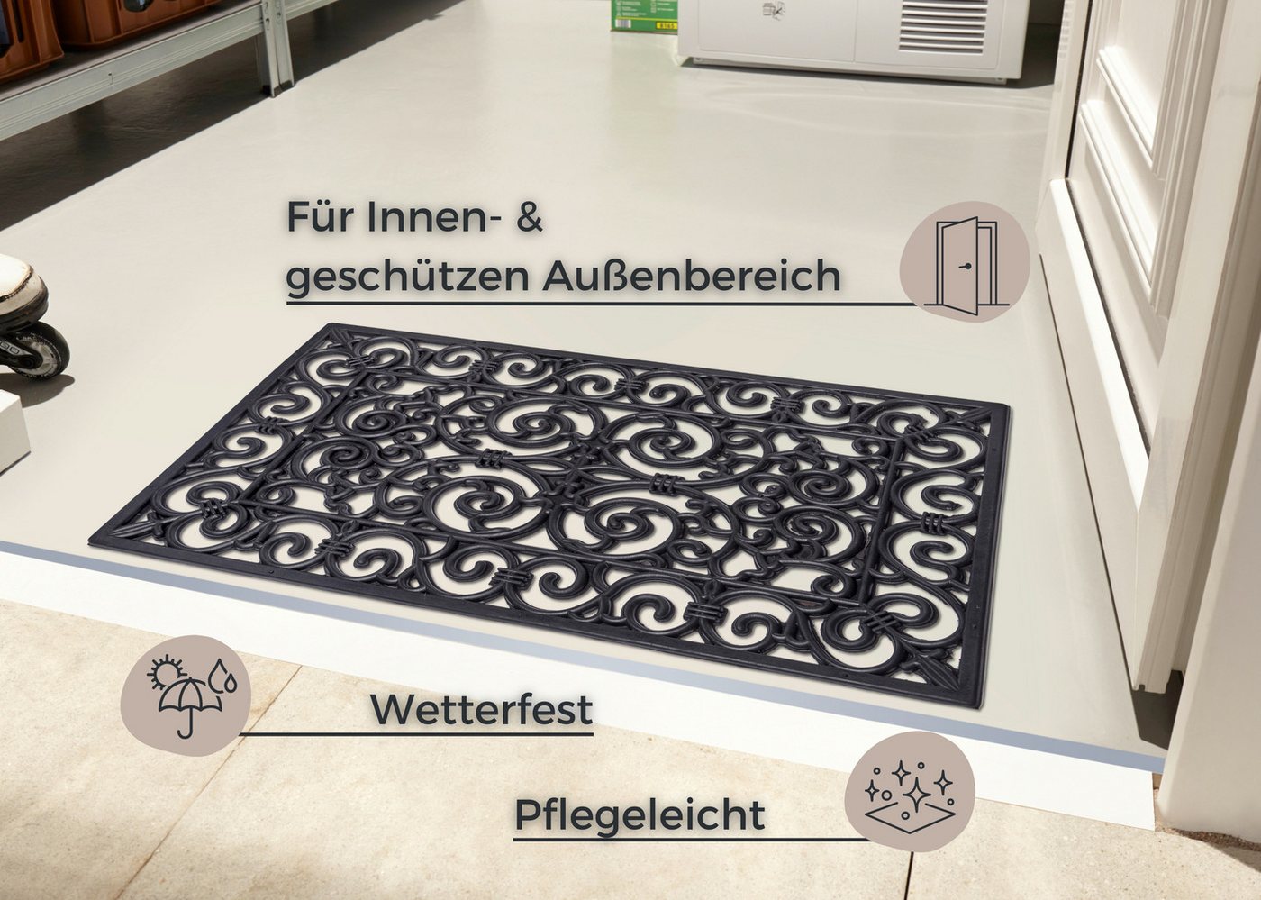 HANSE Home Fußmatte Ornaments, Türmatte, rechteckig, Höhe: 10 mm, Gummi, Schmutzfangmatte, Outdoor, Rutschfest, Innen, Gummimatte – Bild 2 von 5