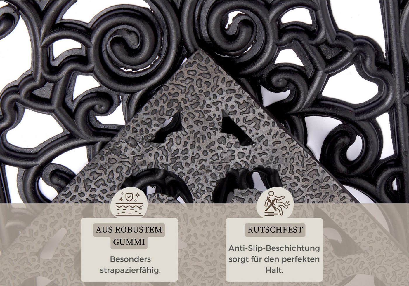 HANSE Home Fußmatte Ornaments, Türmatte, rechteckig, Höhe: 10 mm, Gummi, Schmutzfangmatte, Outdoor, Rutschfest, Innen, Gummimatte – Bild 3 von 5