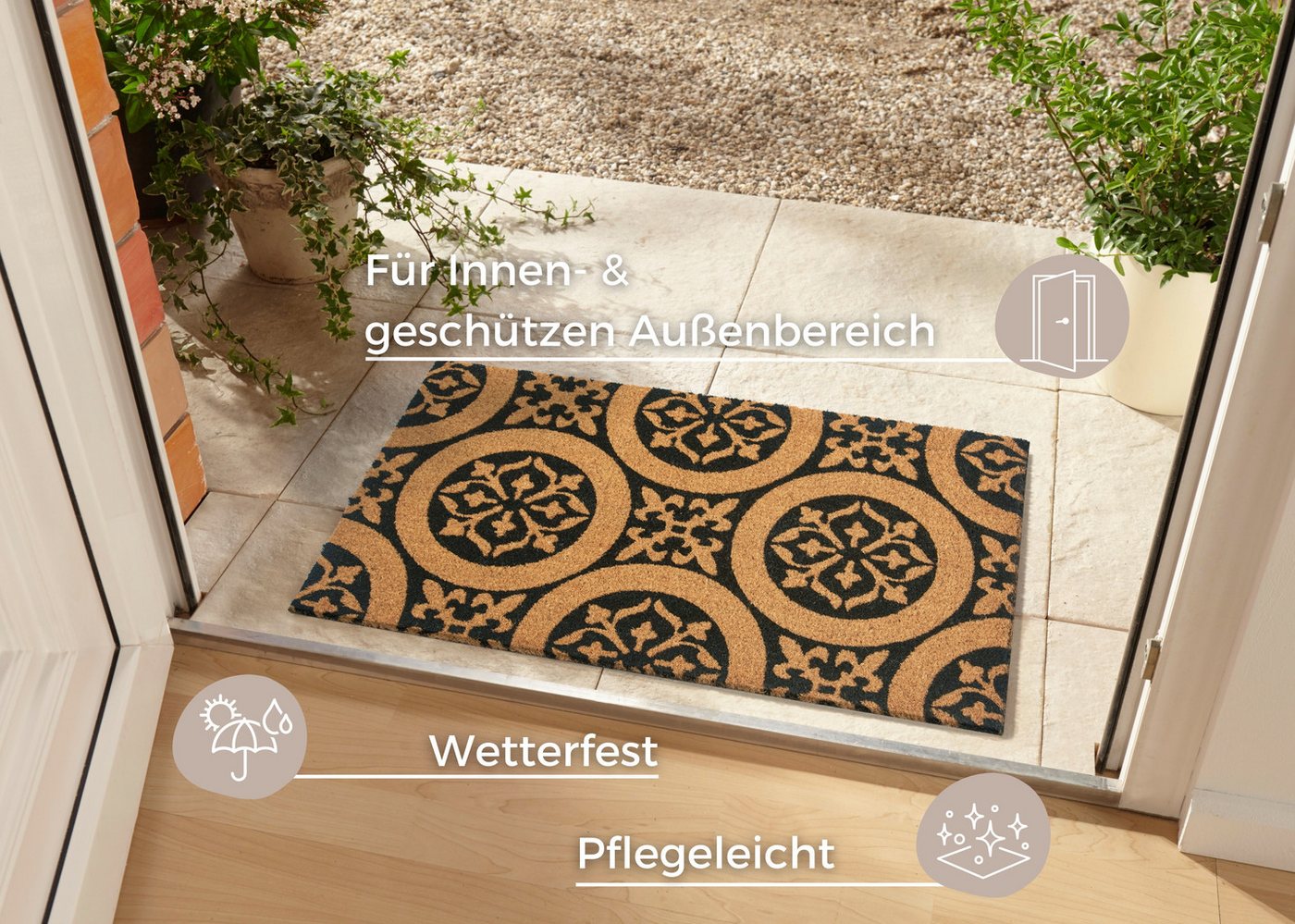 HANSE Home Fußmatte Ornaments, Türmatte, rechteckig, Höhe: 15 mm, Kokos, Schmutzfangmatte, Outdoor, Rutschfest, Innen, Kokosmatte, Flur – Bild 2 von 5