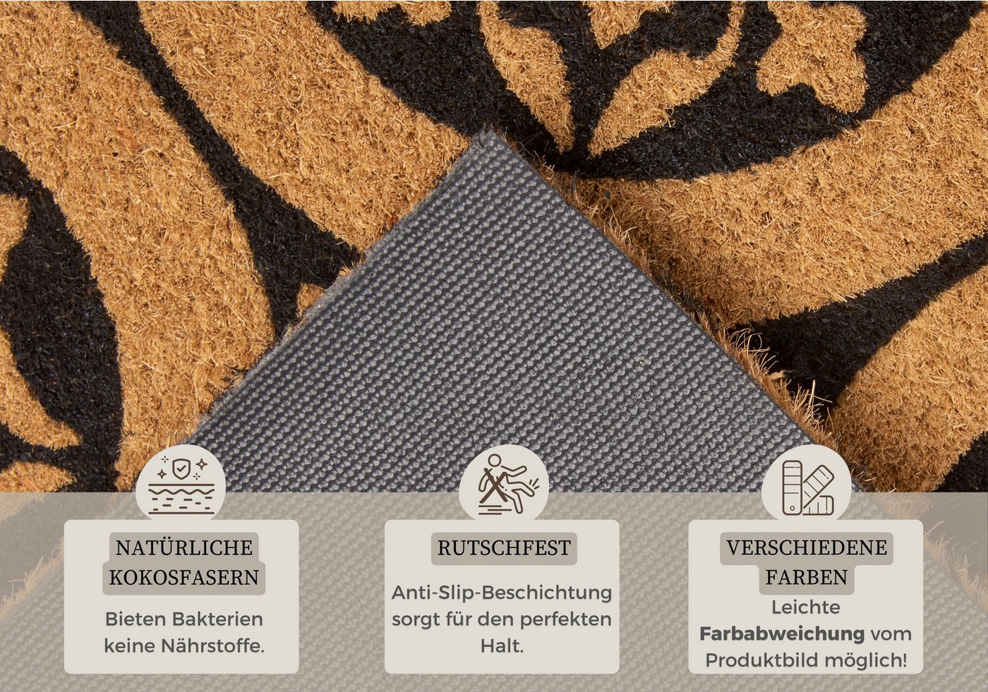 HANSE Home Fußmatte Ornaments, Türmatte, rechteckig, Höhe: 15 mm, Kokos, Schmutzfangmatte, Outdoor, Rutschfest, Innen, Kokosmatte, Flur – Bild 3 von 5
