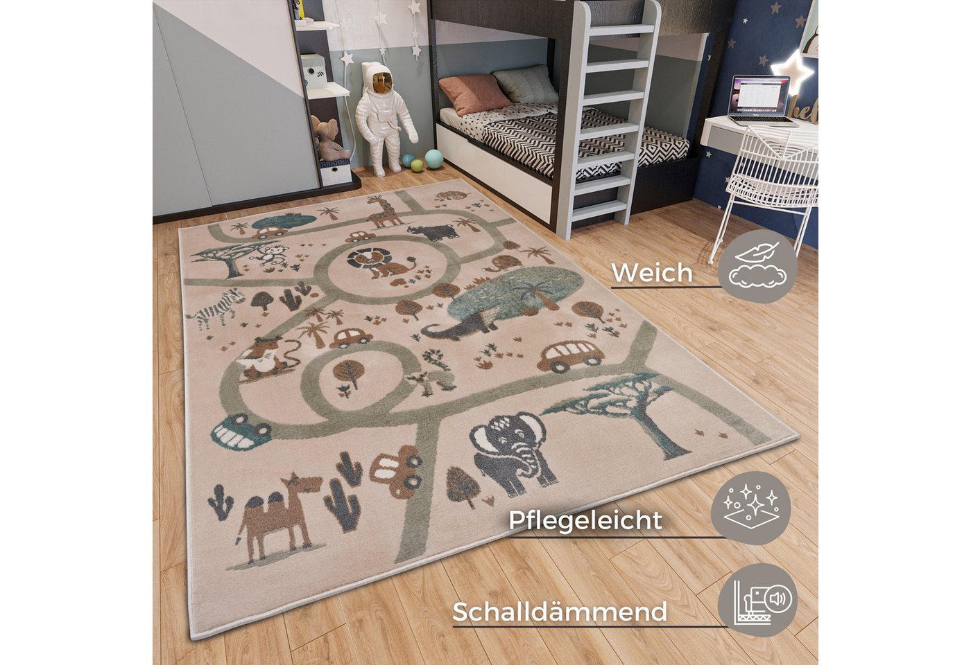 HANSE Home Kinderteppich Adventures Animal Park, rechteckig, Höhe: 8 mm, Spielteppich, fest, Kinderzimmer, Kurzflor, Spielunterlage – Bild 4 von 5