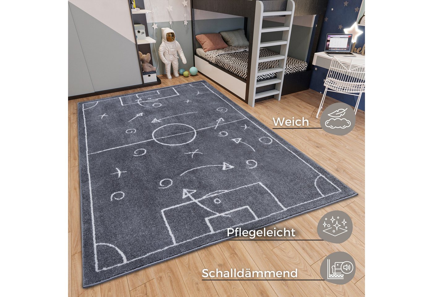 HANSE Home Kinderteppich Adventures Gameplan, rechteckig, Höhe: 7 mm, Spielteppich, fest, Kinderzimmer, Fußball, Spielunterlage – Bild 3 von 5