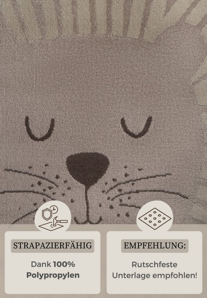 HANSE Home Kinderteppich Happy Lion, rechteckig, Höhe: 8 mm, Spielteppich, fest, Kinderzimmer, Kurzflor, Spielunterlage – Bild 4 von 5