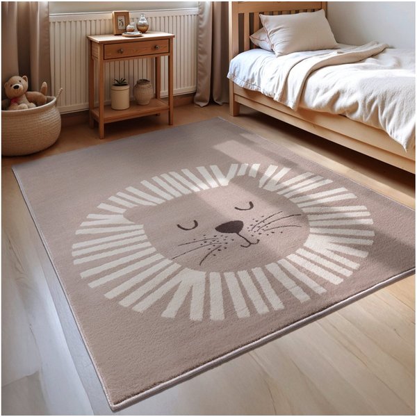 HANSE Home Kinderteppich Happy Lion, rechteckig, Höhe: 8 mm, Spielteppich, fest, Kinderzimmer, Kurzflor, Spielunterlage
