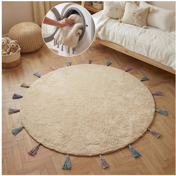 HANSE Home Kinderteppich Sunna, Motivform, Höhe: 10 mm, Waschbar, Handgemacht, Baumwolle, Rutschfest Spielteppich Kinderzimmer
