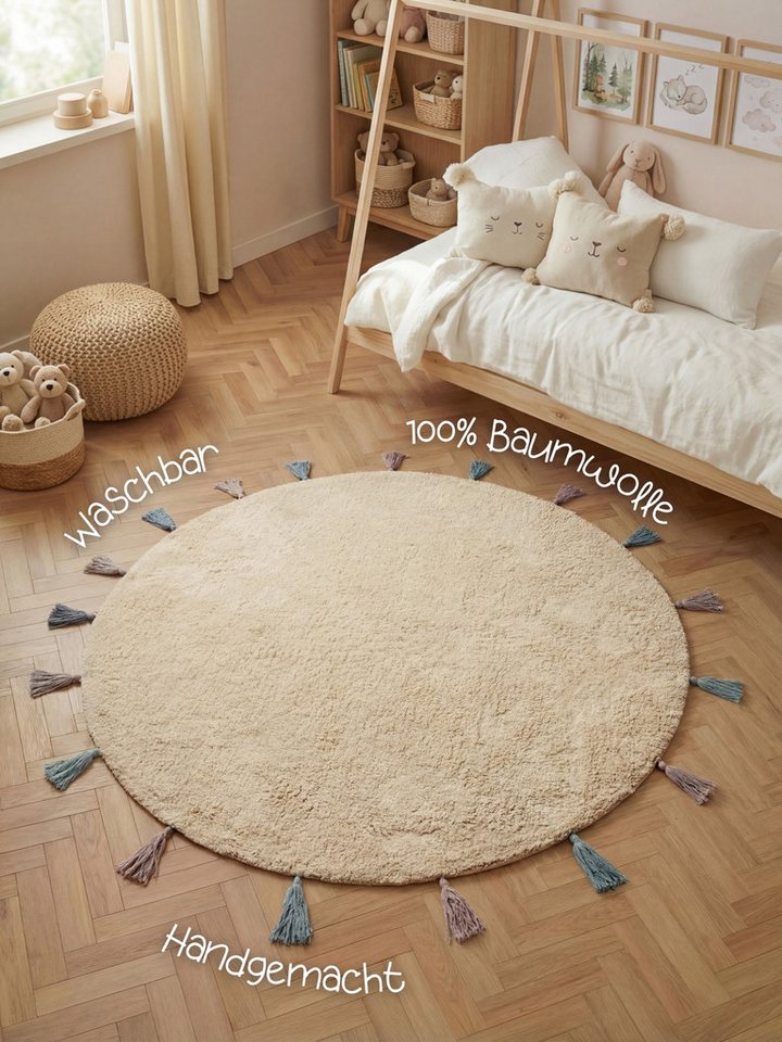 HANSE Home Kinderteppich Sunna, Motivform, Höhe: 10 mm, Waschbar, Handgemacht, Baumwolle, Rutschfest Spielteppich Kinderzimmer – Bild 3 von 5
