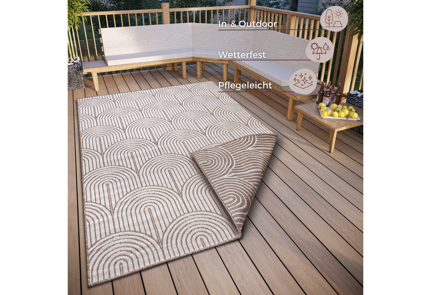 HANSE Home Outdoorteppich Pangli, Wendeteppich, rechteckig, Höhe: 5 mm, In-& Outdoor, Teppich, Wetterfest, Balkon, Garten, Wohnzimmer, Modern – Bild 3 von 5