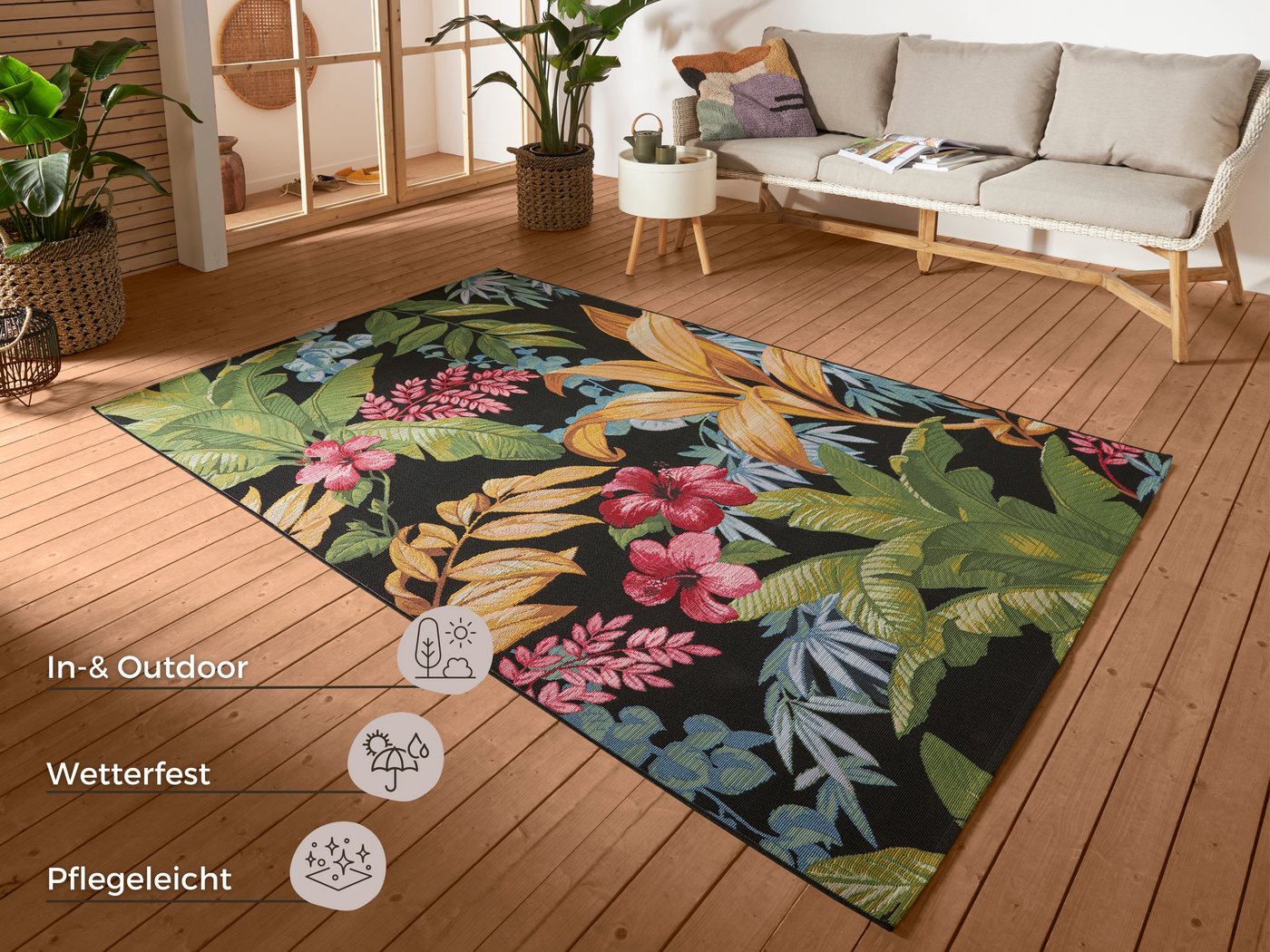 HANSE Home Outdoorteppich Tropical Flowers, rechteckig, Höhe: 3 mm, In-& Outdoor, Teppich, Wetterfest, Balkon, Garten, Wohnzimmer, Floral – Bild 3 von 5