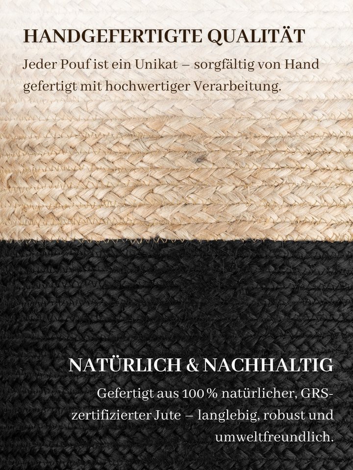 HANSE Home Pouf Looma, Jute (1-St), Jute, Natur, Wohnzimmer, Esszimmer, Schlafzimmer, Flur, Modern, Boho – Bild 4 von 5