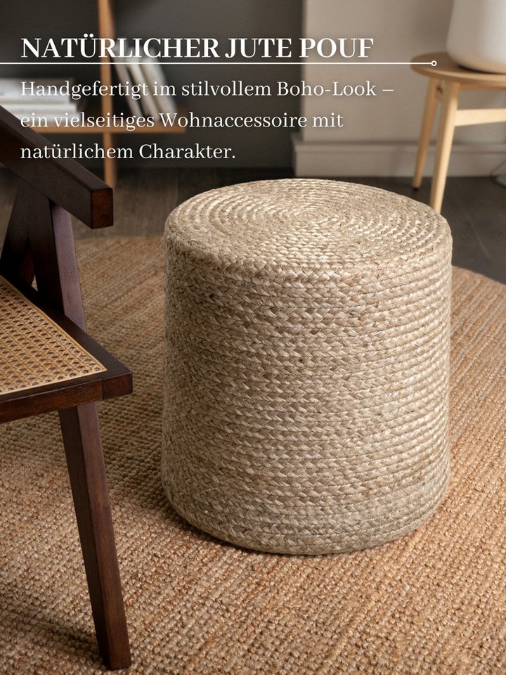 HANSE Home Pouf Looma, Jute (1-St), Jute, Natur, Wohnzimmer, Esszimmer, Schlafzimmer, Flur, Modern, Boho – Bild 3 von 5