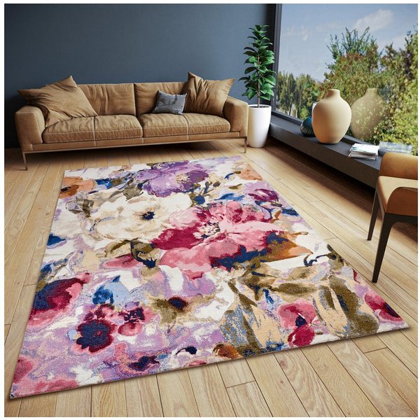 HANSE Home Teppich Atika, rechteckig, Höhe: 5 mm, Floral, Kurzflor, pflegeleicht, Anti-Slip, Glanz, Wohnzimmer