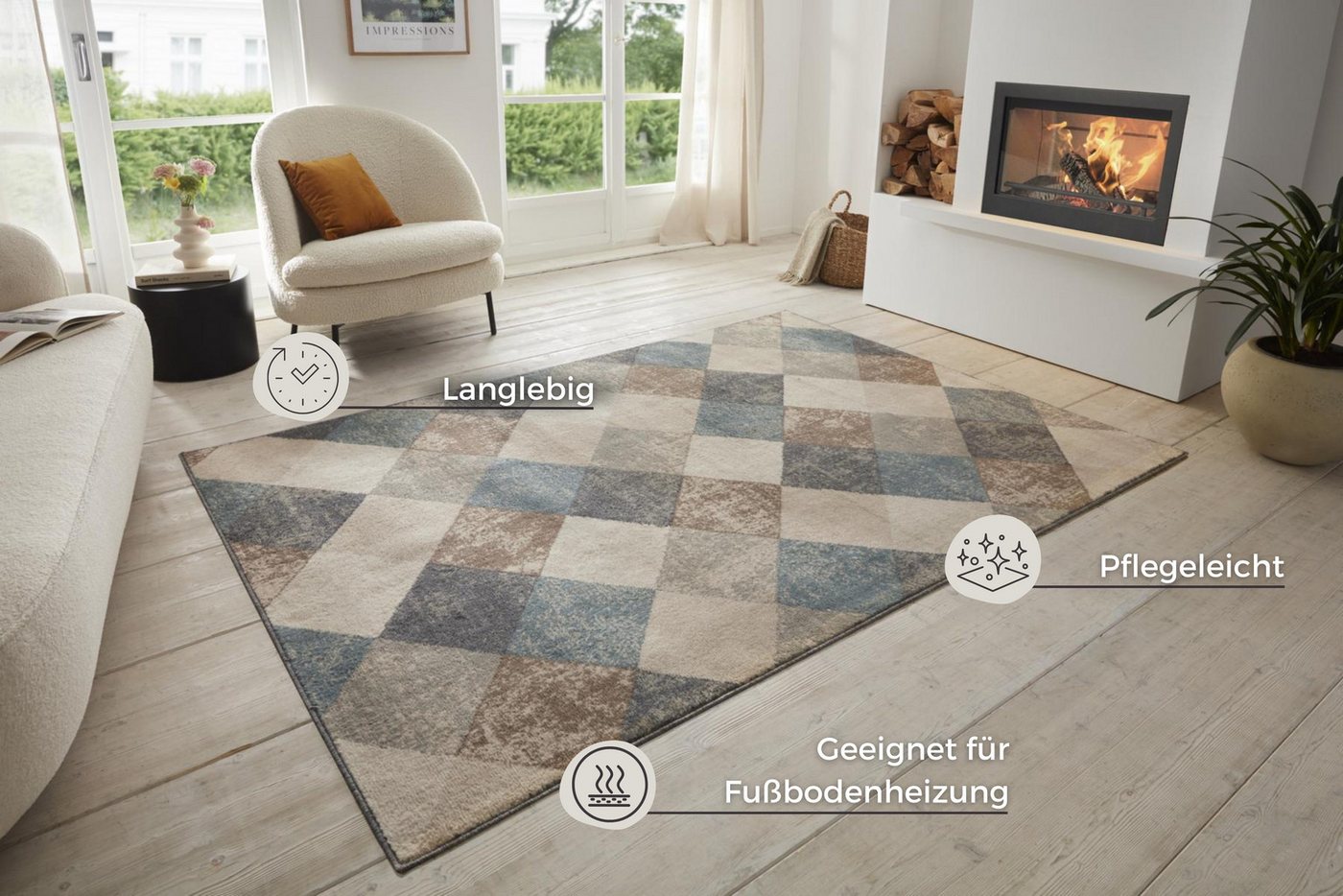 HANSE Home Teppich Bakke, rechteckig, Höhe: 8 mm, Kurzflor, Läufer, Rauten-Muster, Wohnzimmer, Schlafzimmer, Esszimmer – Bild 3 von 5