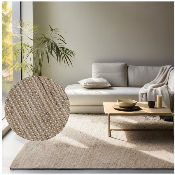 HANSE Home Teppich Dhaka Juteteppich, rechteckig, Höhe: 5 mm, Läufer, handgewebt, Jute, Wolle, Natur, Wohnzimmer, Flur, Klassisch