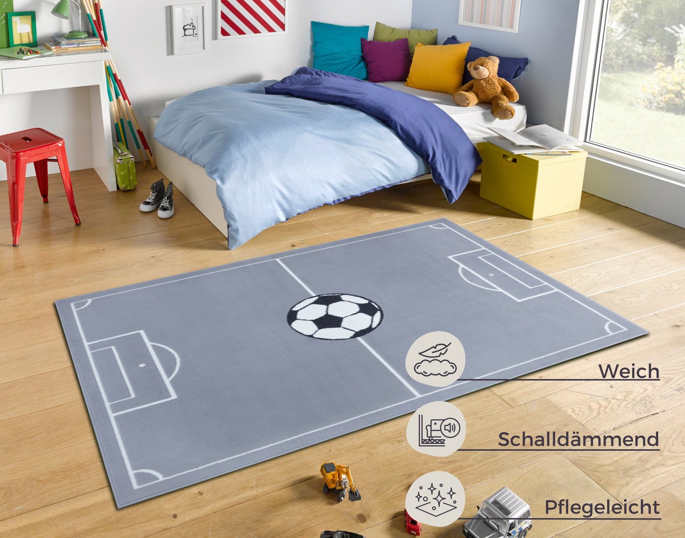 HANSE Home Teppich Estadio, rechteckig, Höhe: 8 mm, Kinderteppich, Spielteppich, Spielunterlage, Fußball, Kinderzimmer – Bild 3 von 5