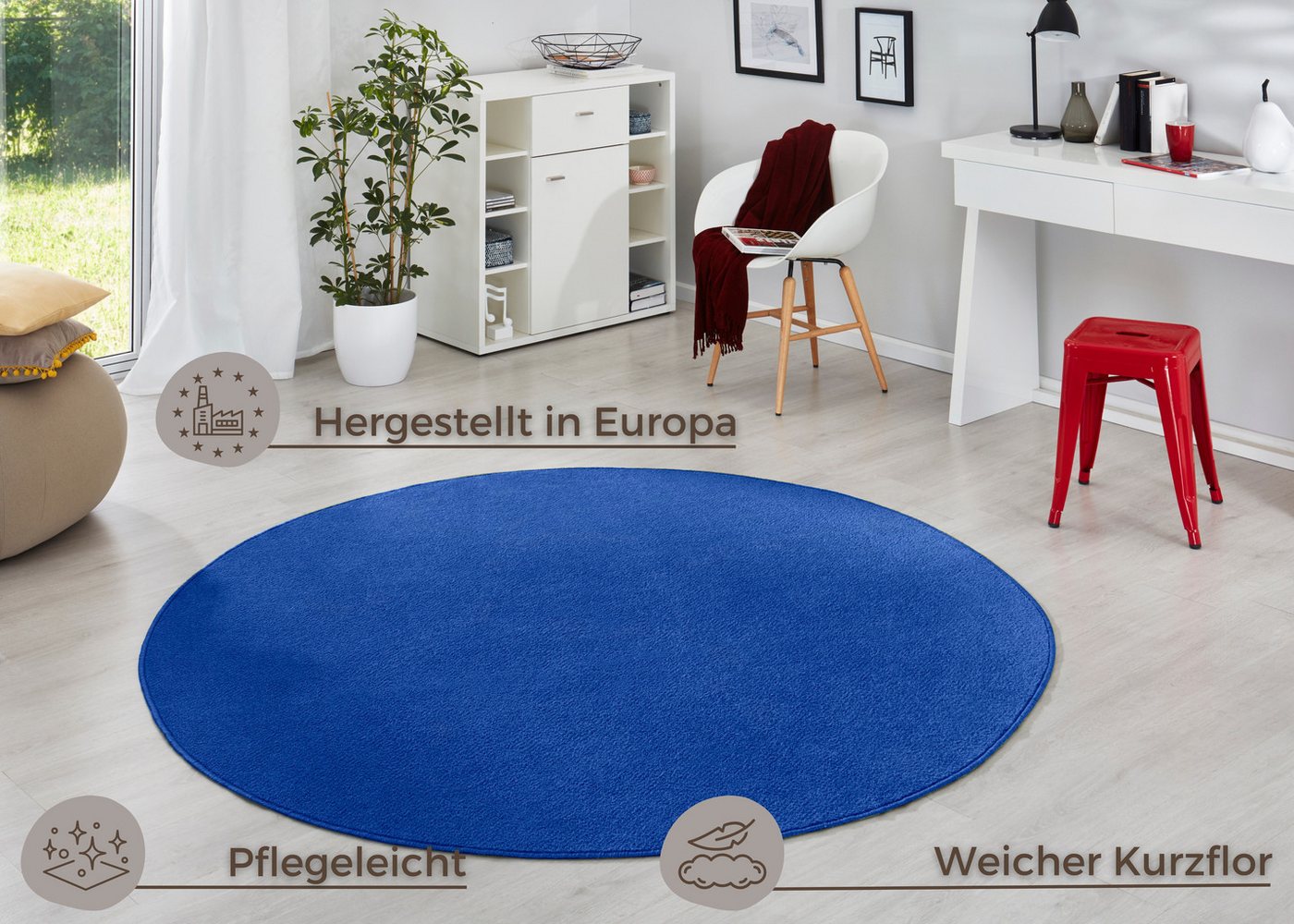 HANSE Home Teppich Fancy, rund, Höhe: 7 mm, Kurzflor, Weich, Einfarbig, Wohnzimmer, Schlafzimmer, Esszimmer – Bild 3 von 5