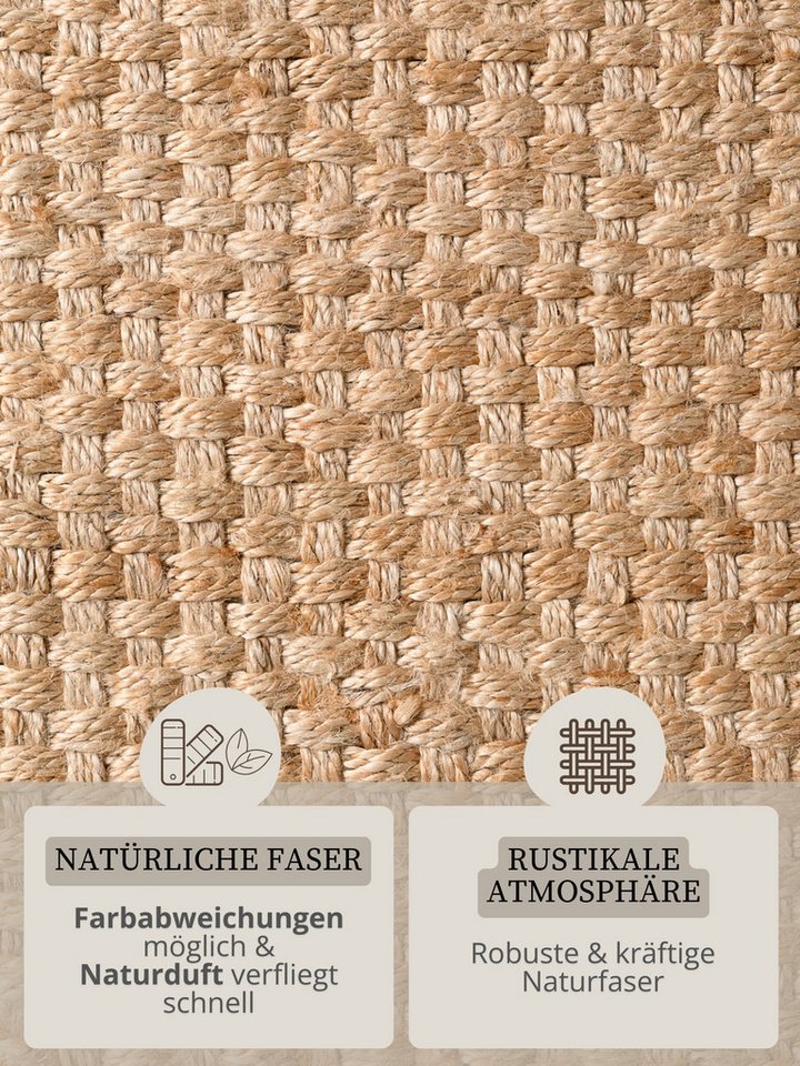HANSE Home Teppich Fjord, rechteckig, Höhe: 10 mm, Jute, Handgemacht, Naturteppich, Wohnzimmer, Läufer, Fransen – Bild 4 von 5