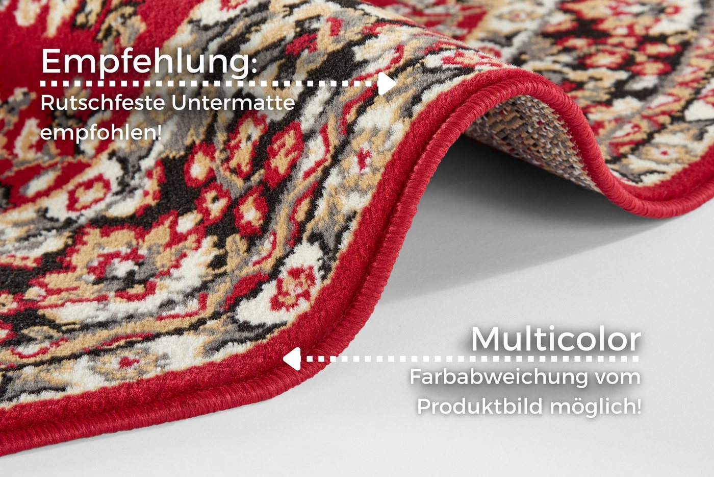 HANSE Home Teppich Halton, rund, Höhe: 8 mm, Kurzflor, Orient Optik, mit Bordüre, robust, pflegeleicht, gekettelt – Bild 4 von 5