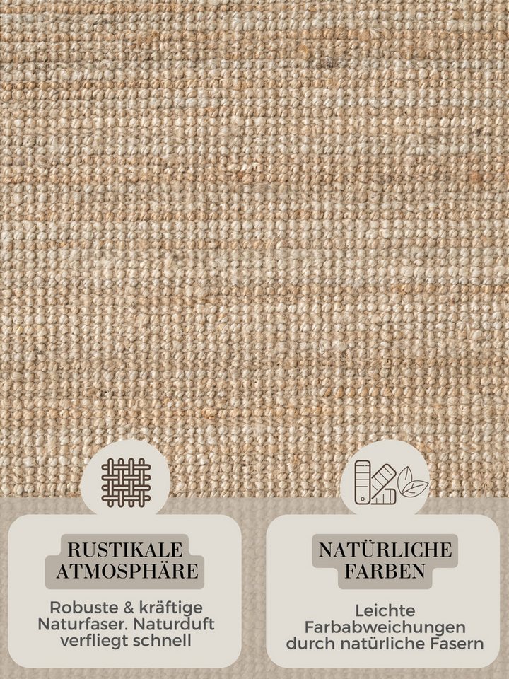 HANSE Home Teppich Jaipur Juteteppich, als Läufer und in Rund, rund, Höhe: 10 mm, 100% Naturfaser, Wohnzimmer, Esszimmer, Schlafzimmer, GRS – Bild 4 von 5