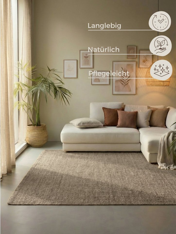 HANSE Home Teppich Jaipur Juteteppich, als Läufer und in Rund, rechteckig, Höhe: 10 mm, 100% Naturfaser, Wohnzimmer, Esszimmer, Schlafzimmer, GRS – Bild 3 von 5