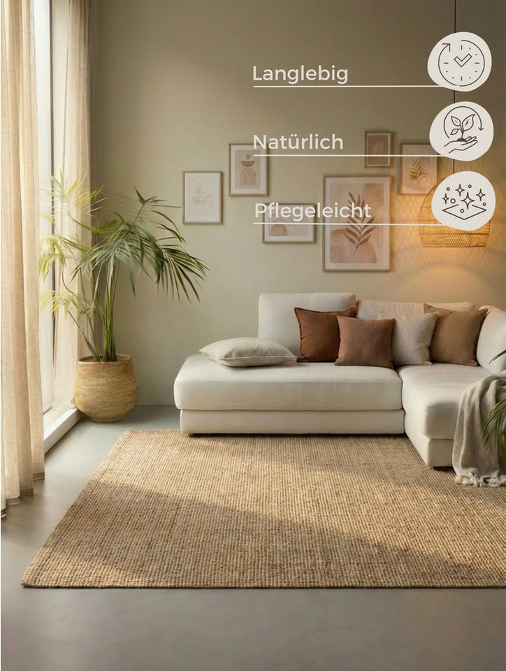 HANSE Home Teppich Jaipur Juteteppich, als Läufer und in Rund, rechteckig, Höhe: 10 mm, 100% Naturfaser, Wohnzimmer, Esszimmer, Schlafzimmer, GRS – Bild 3 von 5