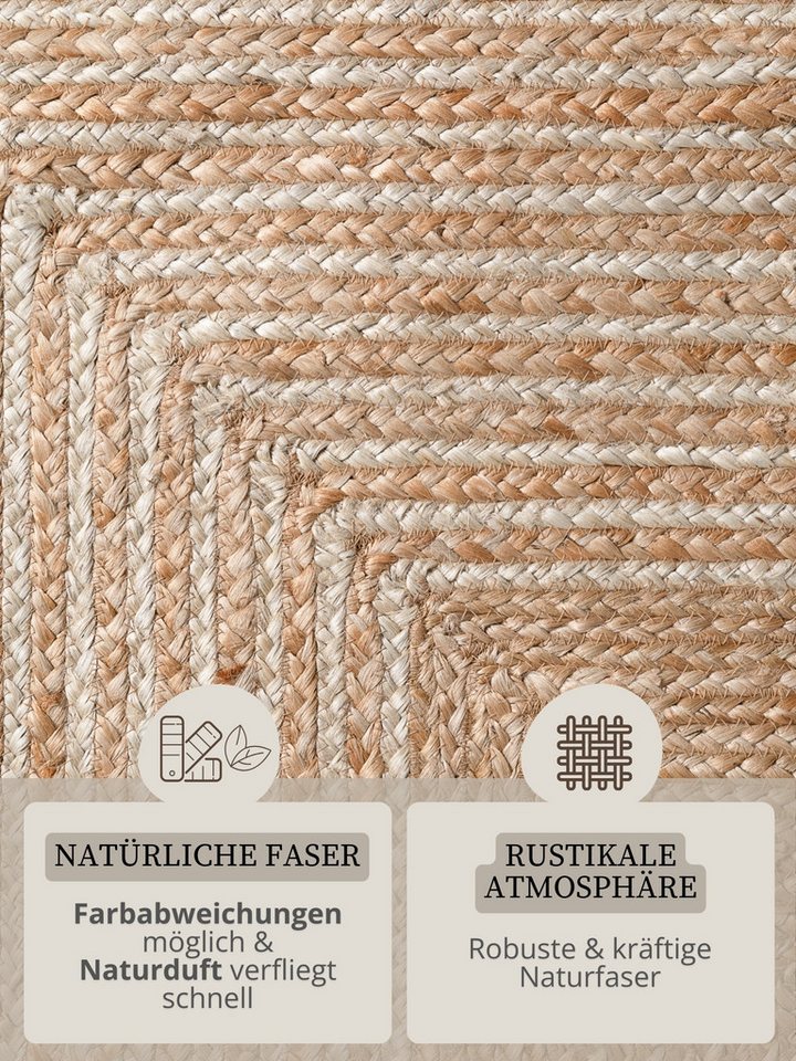 HANSE Home Teppich Juno Line Juteteppich, rechteckig, Höhe: 9 mm, Jute, Shape, Handgemacht, Wohnzimmerteppich, Naturteppich, Wohnzimmer – Bild 4 von 5