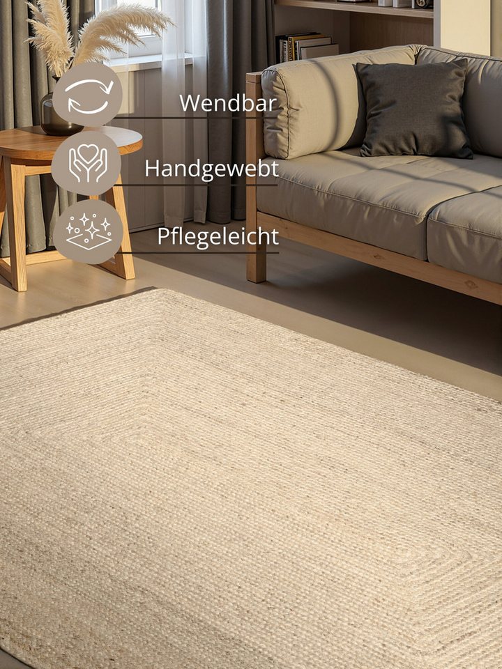 HANSE Home Teppich Juteteppich Teppich Juno, rechteckig, Höhe: 9 mm, Jute, Shape, Handgemacht, Wohnzimmerteppich, Naturteppich, Wohnzimmer – Bild 3 von 5