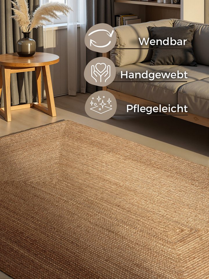 HANSE Home Teppich Juteteppich Teppich Juno, rechteckig, Höhe: 9 mm, Jute, Shape, Handgemacht, Wohnzimmerteppich, Naturteppich, Wohnzimmer – Bild 3 von 5