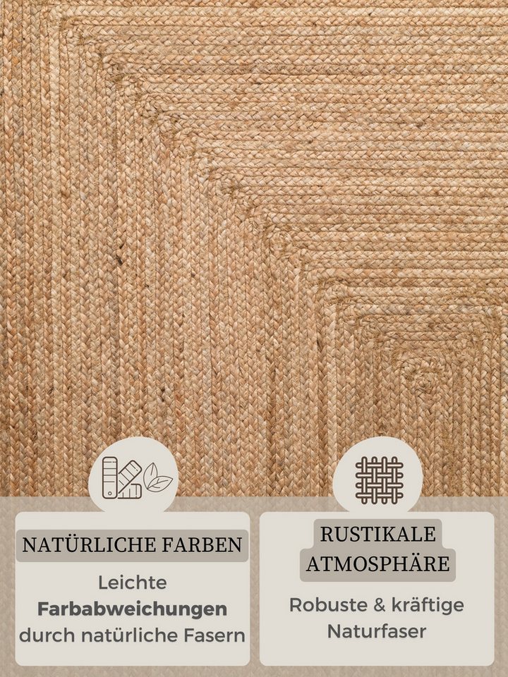 HANSE Home Teppich Juteteppich Teppich Juno, rechteckig, Höhe: 9 mm, Jute, Shape, Handgemacht, Wohnzimmerteppich, Naturteppich, Wohnzimmer – Bild 4 von 5