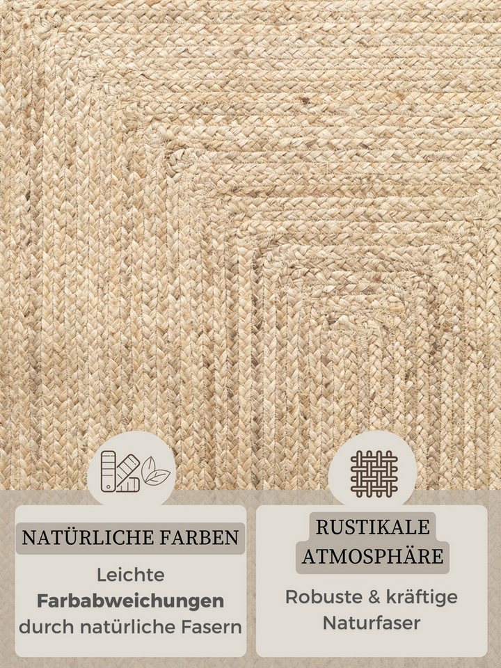 HANSE Home Teppich Juteteppich Teppich Juno, rechteckig, Höhe: 9 mm, Jute, Shape, Handgemacht, Wohnzimmerteppich, Naturteppich, Wohnzimmer – Bild 4 von 5