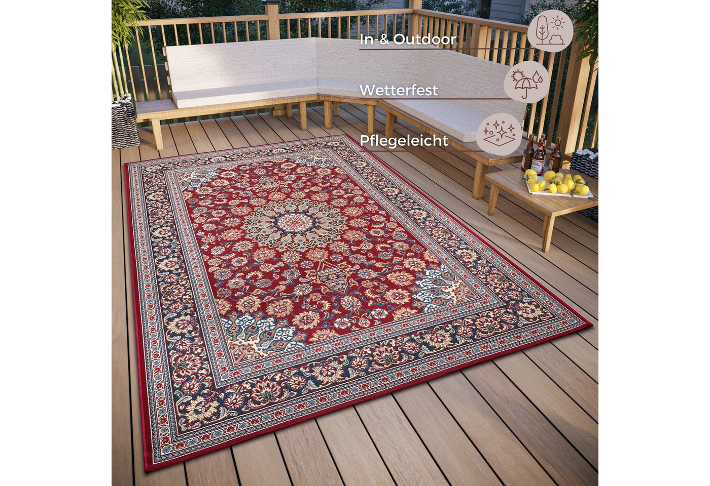 HANSE Home Teppich Kadi, rechteckig, Höhe: 3 mm, In-& Outdoor, Teppich, Wetterfest, Balkon, Garten, Wohnzimmer, Orient – Bild 3 von 5