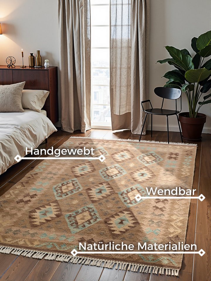HANSE Home Teppich Kelim Dune, rechteckig, Höhe: 3 mm, Wolle, Baumwolle, Natur, Handgewebt, orientalisch, Boho, traditionell – Bild 3 von 5
