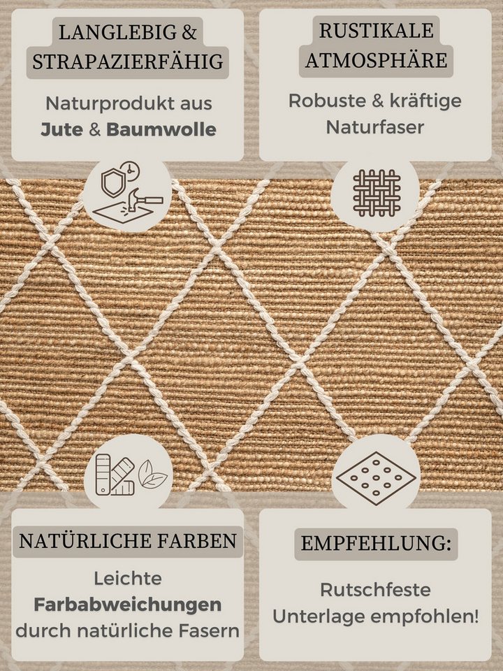 HANSE Home Teppich Kunu Juteteppich, rechteckig, Höhe: 10 mm, Naturfasern, Jute mit Baumwolle, Wohnzimmer, Diele, Flur, Boho, Skandi – Bild 5 von 5