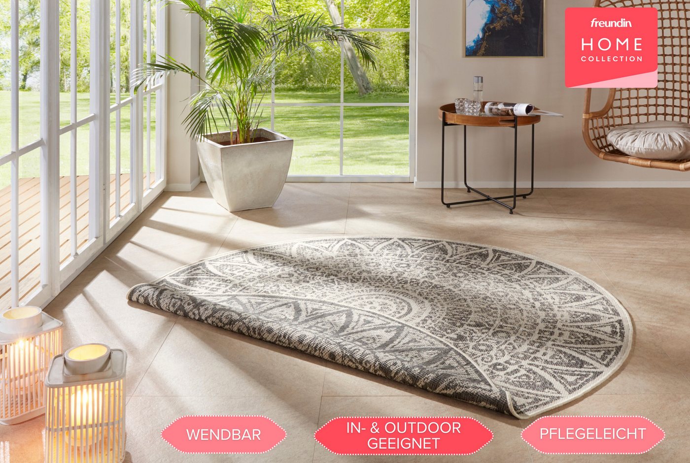 HANSE Home Teppich Lilja Wendeteppich, rund, Höhe: 5 mm, In-& Outdoor, beidseitig, Wetterfest, Balkon, Garten, Wohnzimmer – Bild 3 von 5