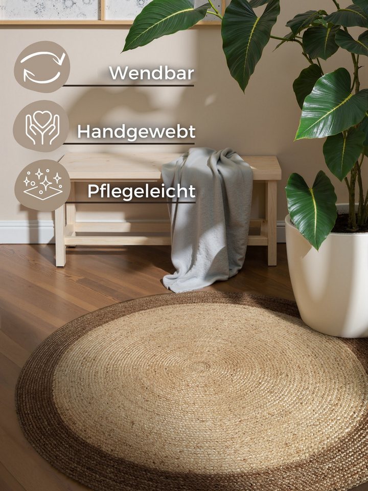 HANSE Home Teppich Looma Juteteppich, rund, Höhe: 9 mm, 100% Jutefaser, Natur, Wohnzimmer, Esszimmer, Flur, Boho, Skandi – Bild 3 von 5