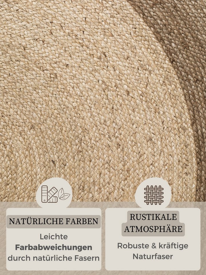 HANSE Home Teppich Looma Juteteppich, rund, Höhe: 9 mm, 100% Jutefaser, Natur, Wohnzimmer, Esszimmer, Flur, Boho, Skandi – Bild 4 von 5
