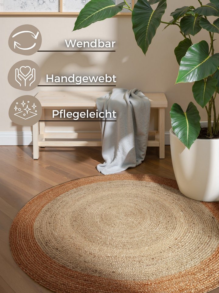 HANSE Home Teppich Looma Juteteppich, rund, Höhe: 9 mm, 100% Jutefaser, Natur, Wohnzimmer, Esszimmer, Flur, Boho, Skandi – Bild 3 von 5