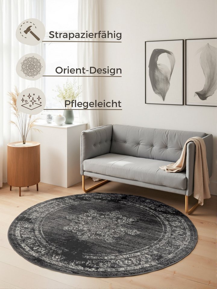 HANSE Home Teppich Lydia, rund, Höhe: 9 mm, Wohnzimmer, Schlafzimmer, Flur, Kurzflor, orientalisch, Vintage, weich – Bild 4 von 5