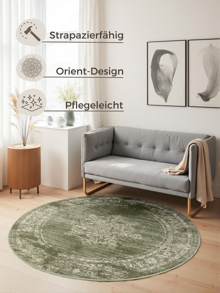 HANSE Home Teppich Lydia, rund, Höhe: 9 mm, Wohnzimmer, Schlafzimmer, Flur, Kurzflor, orientalisch, Vintage, weich – Bild 4 von 5