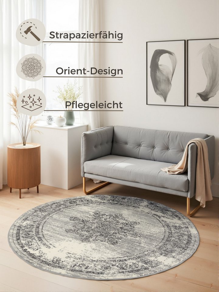 HANSE Home Teppich Lydia, rund, Höhe: 9 mm, Wohnzimmer, Schlafzimmer, Flur, Kurzflor, orientalisch, Vintage, weich – Bild 4 von 5