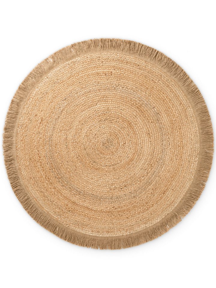 HANSE Home Teppich Nuru, rund, Höhe: 7 mm, Jute, Handgemacht, Rund, Fransen, Wohnzimmerteppich, Naturteppich – Bild 2 von 5